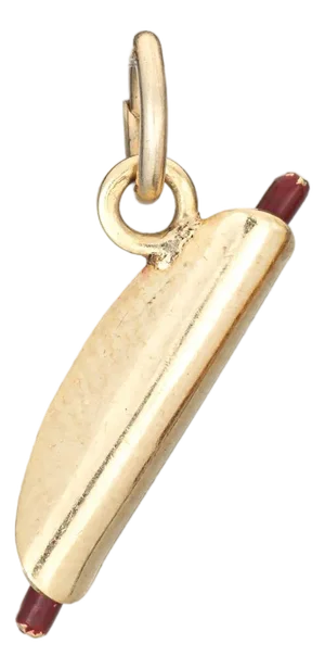 Vintage Hot Dog Bun Charm 14k Yellow Gold Pendant Red Yellow Enamel Food Jewelry