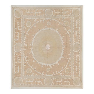 Suzani White Washed Tapestry - Muted Color Uzbek Table Cloth For Sale