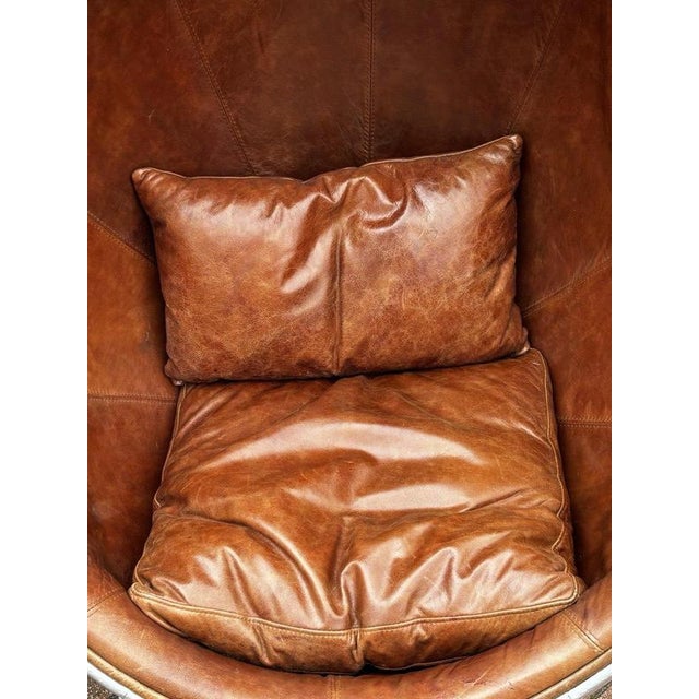 Silver Swivel Egg Chair with Tan Leather Upholstery from Aviation For Sale - Image 8 of 9
