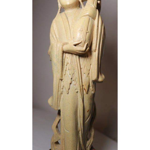1910s Antique Hand Carved Chinese Natural Hard Stone Figural Geisha Sculpture Statue For Sale - Image 5 of 13