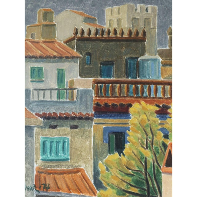 Yellow 1974 Modernist 'Sunlit Terraces' Swedish Expressive Townscape Scene Oil Painting, Framed For Sale - Image 8 of 11