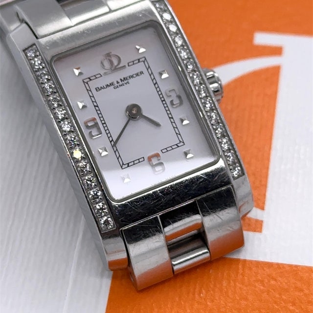Silver Baume & Mercier Stainless Steel Hampton Diamond Watch 22mm For Sale - Image 8 of 14
