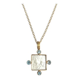 Equestrian Intaglio + Blue Topaz Necklace For Sale