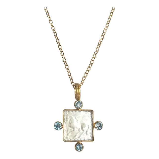 Equestrian Intaglio + Blue Topaz Necklace For Sale