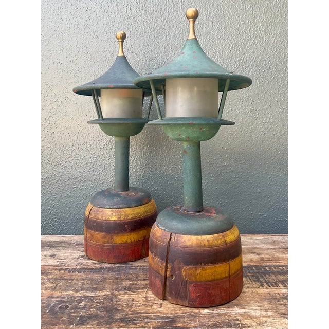 Mid 20th Century Vintage Mid-Century Modern Patinated Lighthouse Lamps - A Pair For Sale - Image 5 of 5