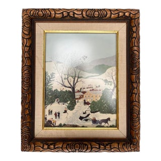 Vintage Framed Winter Scene Print For Sale