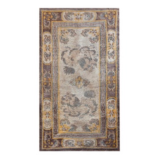 1930s Ivory Foo-Dog Antique Chinese Tibetan Rug 3'x5' 7" Handknotted Wool Carpet For Sale