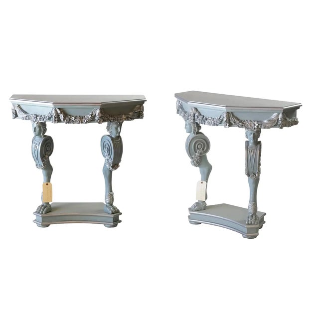 Pair of Vintage Silver and Gray Rococo-Style Side Tables/Console Tables For Sale - Image 12 of 12