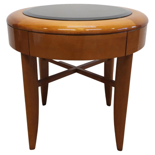 1980s Pace Cherry Wood & Glass Side Table For Sale - Image 10 of 10