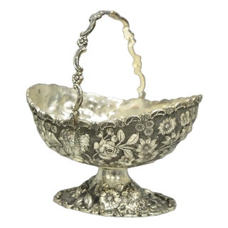 Antique Victorian Japanese Silver Plated Rose Flower Repousse Nut Bowl Dish For Sale