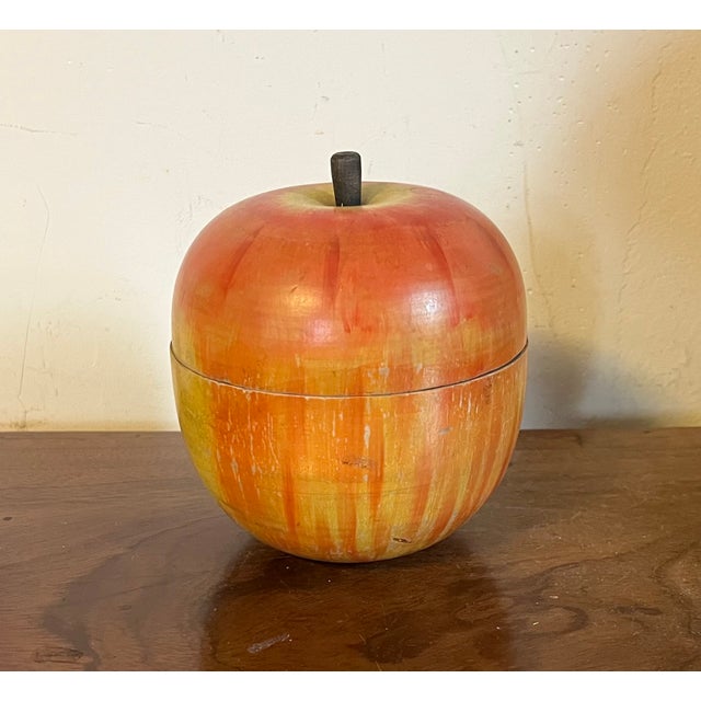 American Antique Early 20th Century Paint Decorated Carved Wood Apple Box For Sale - Image 3 of 15