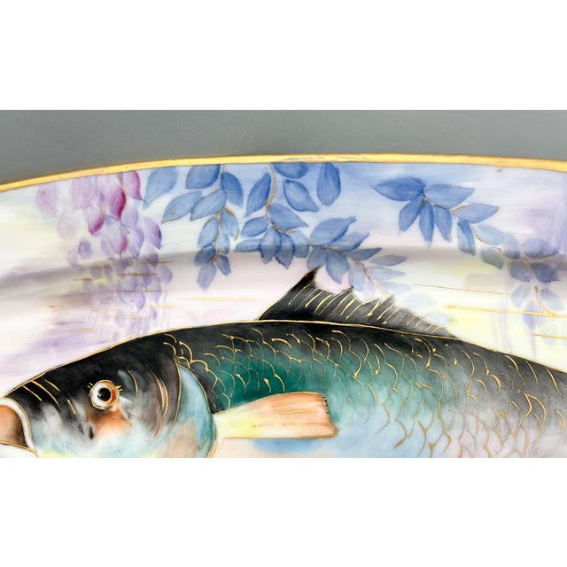 Antique Continental Hand-Painted Porcelain Fish Platter With Wisteria and Gilt Details – Aesthetic Movement For Sale - Image 13 of 13