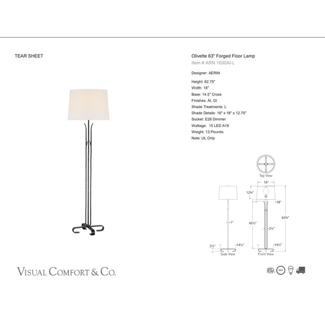 AERIN by Visual Comfort Signature Olivette 63" Forged Floor Lamp in Aged Iron with Linen Shade Designer: AERIN Height:...