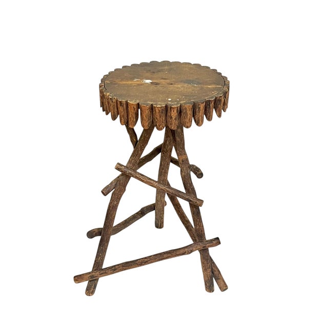 Antique Adirondack Twig Side Table With Natural Edge Top – Rustic Folk Art Cabin Style For Sale - Image 15 of 17