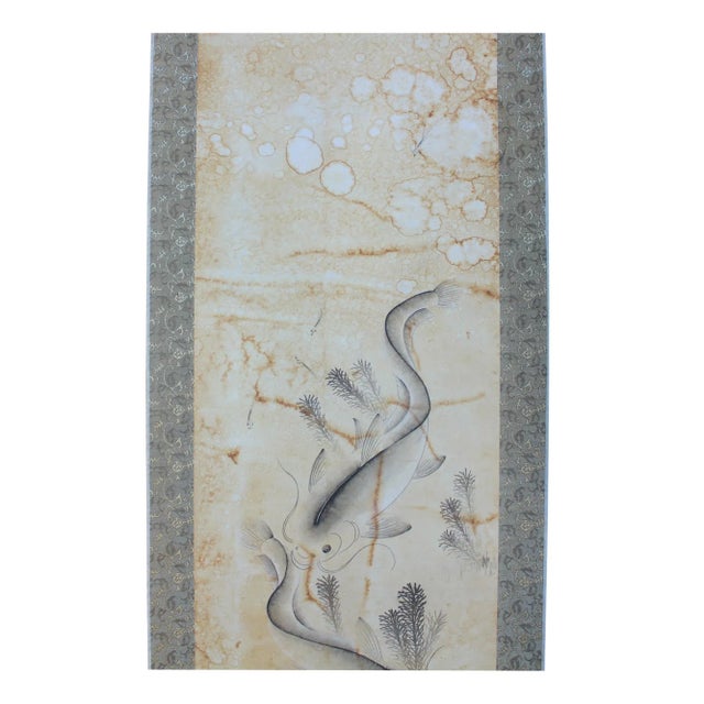 Chinese Calligraphy Ink Fishes Drawing Scroll Paintings Wall Art - Set of 4 For Sale In San Francisco - Image 6 of 10