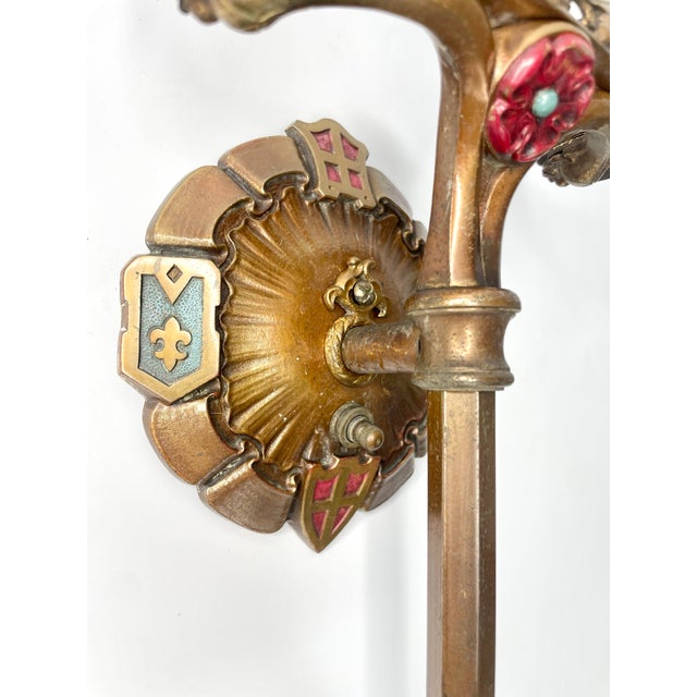 1920s Antique Arts & Crafts Sconce Spanish Revival 1920s Polychrome Lighting - a Pair For Sale - Image 5 of 7
