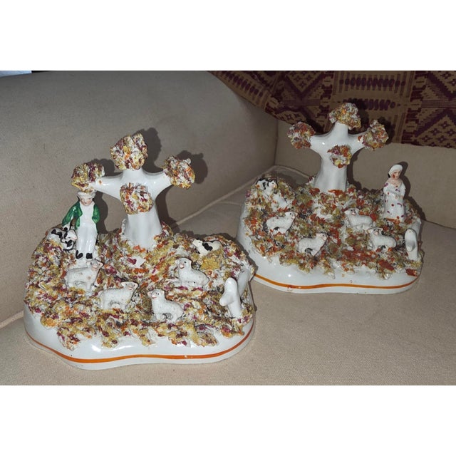Mid 19th Century Fine Small 19th C Staffordshire Pair of Pastoral Themed Groups For Sale - Image 5 of 10