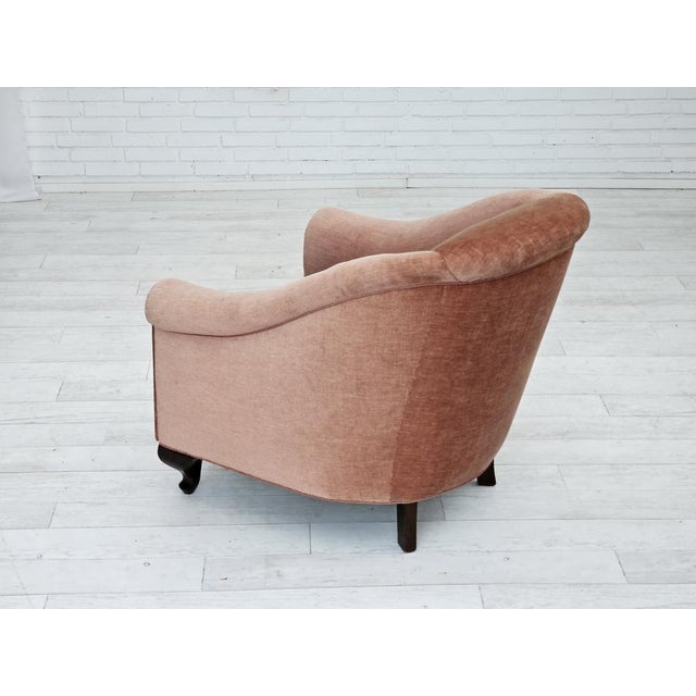 Vintage Danish Lounge Chair in Salmon Pink Furniture Velour and Ash Wood, 1950s For Sale - Image 16 of 17