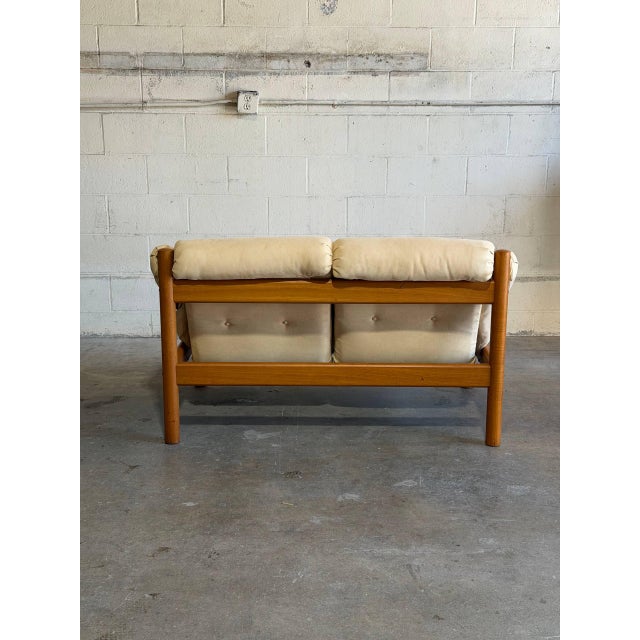 Teak Beige Loveseat Settee Sofa Lounge Upholstered Furniture in Style of Domino Mobler Denmark 1960s For Sale - Image 9 of 10