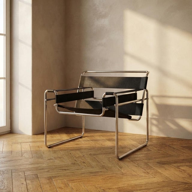 Vintage B3 Wassily Chair in Black Leather by Marcel Breuer for Knoll International, 1980s For Sale - Image 9 of 9