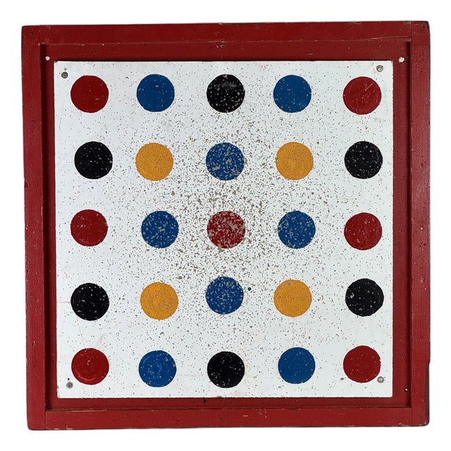 Rare to Market Vintage Carnival Fairground Polkadot Dart Board in Red Wood Frame For Sale