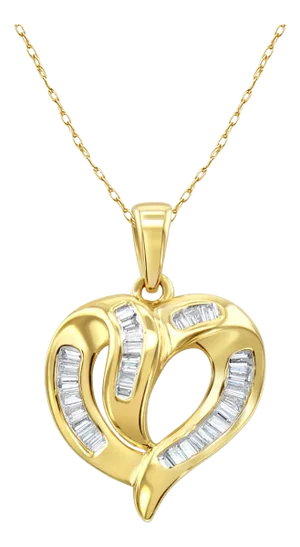 Half Carat Heart Shaped Baguette Diamond Pendant 16"