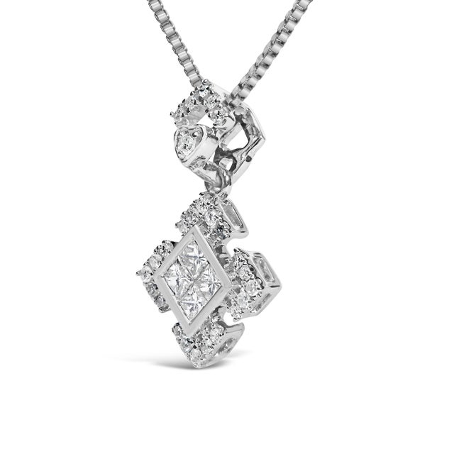 Haus of Brilliance 10K White Gold 1/5 Cttw Diamond Geometric Design Pendant Necklace For Sale - Image 4 of 4