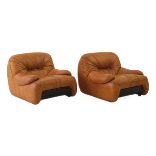 Claudio Vagnoni “Malù” Italian Post Modern Leather Armchairs, a Pair, 1970s For Sale