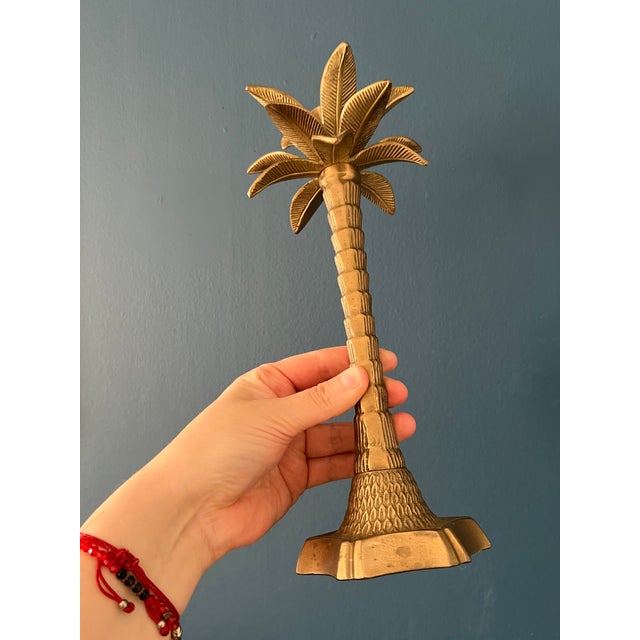 Mid-Century Modern Vintage Brass Palm Tree Candlesticks, Sculptural Tropical Form, Mid-Century For Sale - Image 3 of 18