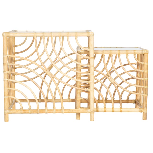 Wood Swirl Nesting Tables - Natural For Sale - Image 7 of 9