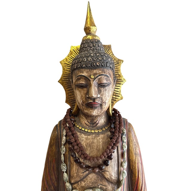 18th Century Tall Hand Carved Burmese Wood Buddha Sculpture For Sale In San Francisco - Image 6 of 10