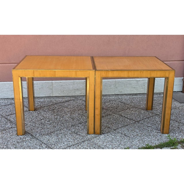 Square Maple and Brass Coffee Tables, Italy, 1980s, Set of 2 For Sale - Image 8 of 13