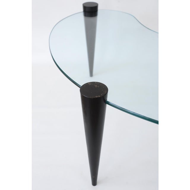 Mid Century Modern Kidney Shaped Glass Coffee Table With Cone Legs For Sale - Image 13 of 17