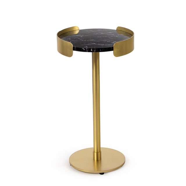 Contemporary Regina Andrew Pedros Round Drink Table, Brass/Black Marble For Sale - Image 3 of 6