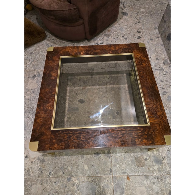 Mid 20th Century Burl and Brass Coffee Table Attributed to Century Furniture For Sale - Image 10 of 12