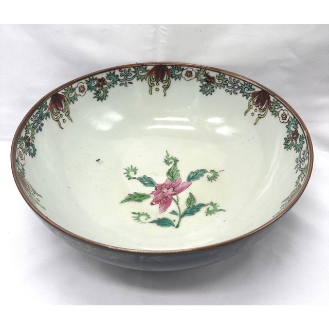 18th C. Qianlong Chinese Export Powder Blue Gilt Famille Rose 11 Inch Punch Bowl, Antique Qing Dynasty Chinoiserie Porcelain, Mandarin Palette For Sale - Image 17 of 18
