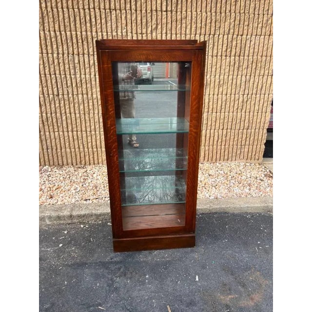 Mission Antique Mission Style Tiger Oak Curio Display Cabinet with Light For Sale - Image 3 of 12