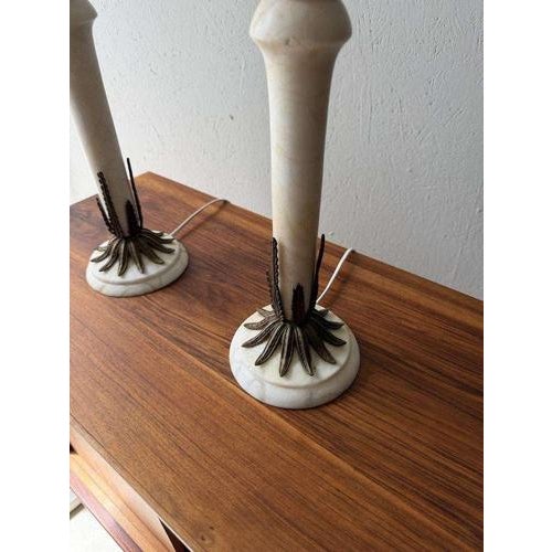 Alabaster Table Lamps with Opaline Glass Globes, 1970s, Set of 2 For Sale - Image 4 of 13