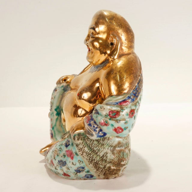 Chinese Vintage Gilt Famille Verte Chinese Porcelain Seated Buddha/Luohan Ex-Lorin Marsh For Sale - Image 3 of 14