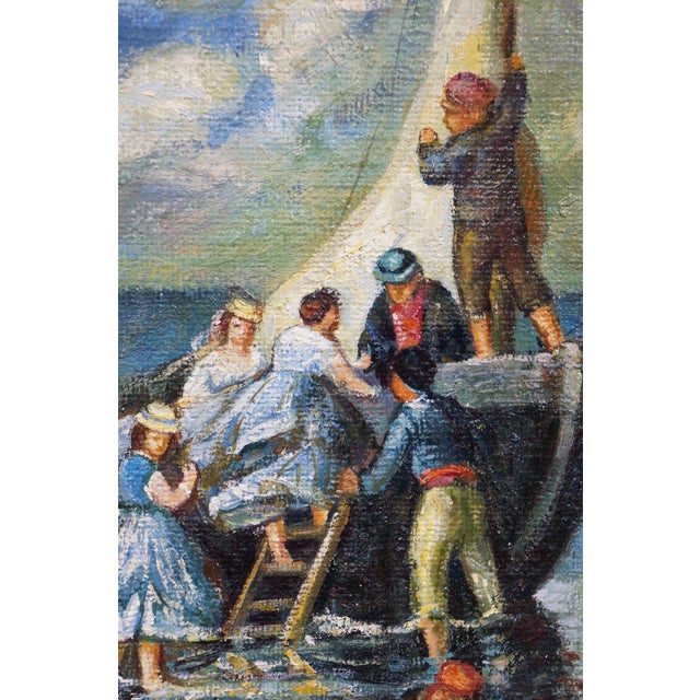 Wood Mid 19th Century The Return of the Boating Party Oil Painting After Pierre Auguste Renoir 34" For Sale - Image 7 of 12
