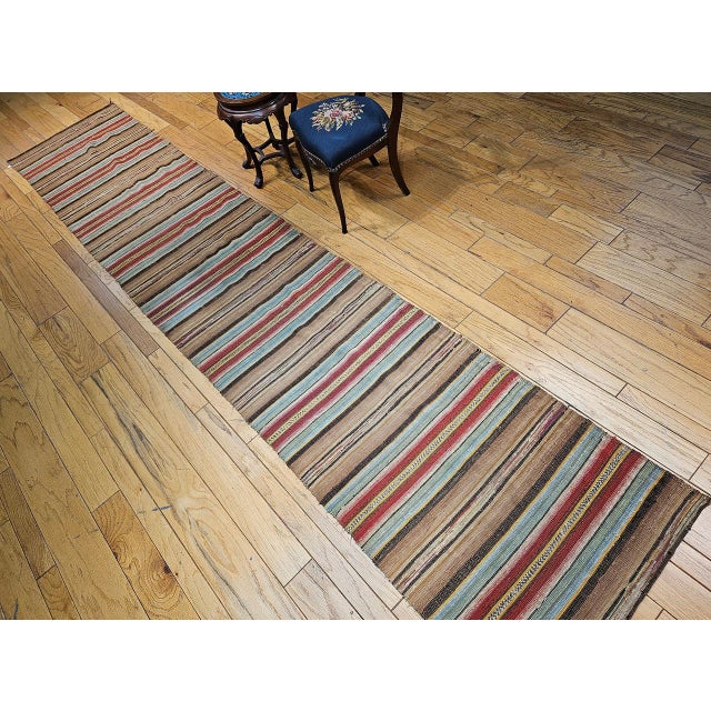 Antique American Amish Rag Runner, Handwoven Wool & Cotton, Stripe Pattern, 3x15 For Sale - Image 4 of 16