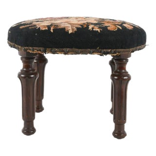 Antique 20th Century Floral Needlework Footstool For Sale