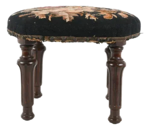 Antique 20th Century Floral Needlework Footstool