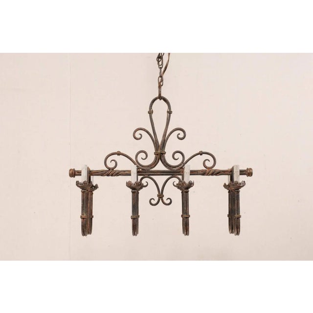 French Vintage 8-Light Iron Chandelier With Pleasingly Swagged & Scrolled Design For Sale - Image 4 of 10