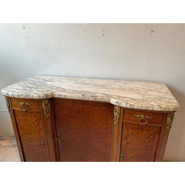 French 1920s French Burlwood Marble Top Sideboard For Sale - Image 3 of 12