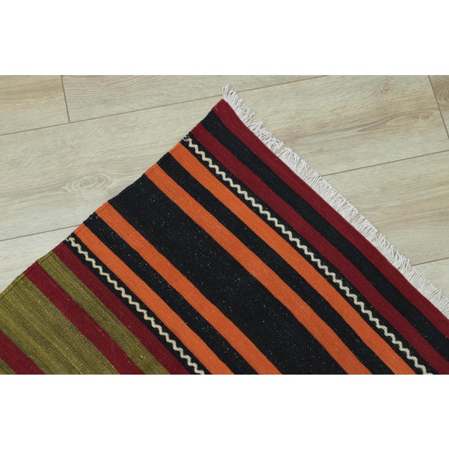 Green 1960s Rustic Style Stripe Design Handmade Oushak Kilim Rug For Sale - Image 8 of 10