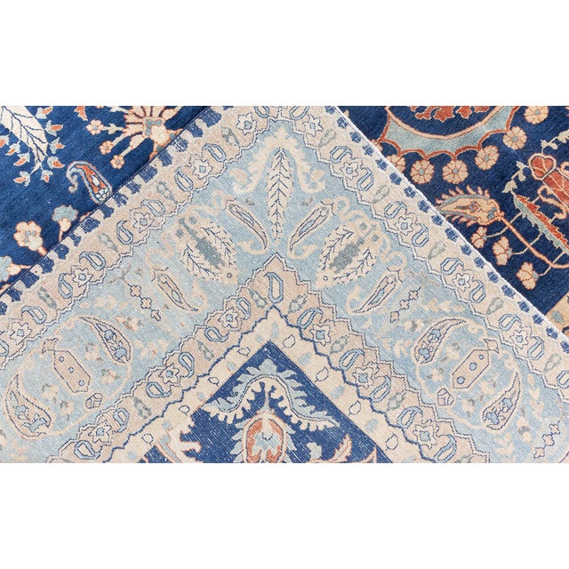 Vintage Persian Kirman in Shades of Rust, Beige and Light Blue Handmade Wool Rug For Sale In New York - Image 6 of 9