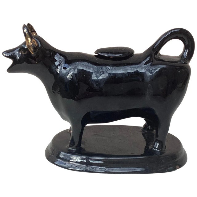 Ceramic English Staffordshire Black Cow Creamer, circa 1880 For Sale - Image 7 of 7