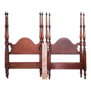 Pair of Vintage Federal Style Poster Twin Bed Frames W Rails & Slats Headboards For Sale