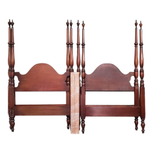 Pair of Vintage Federal Style Poster Twin Bed Frames W Rails & Slats Headboards